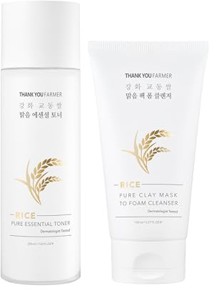 Rice Pure Essential Toner & Clay Mask Cleanser Duo, Korean Rice Extract, K Beauty, Dermatologist Tested.