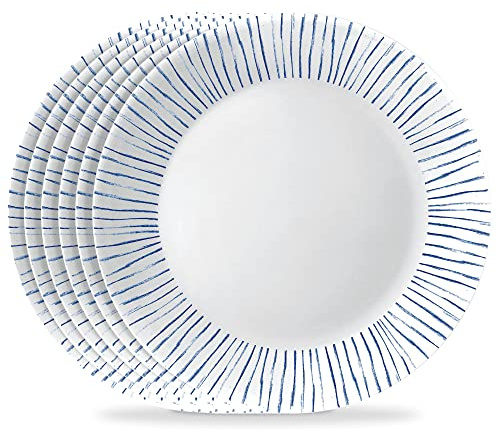 Corelle 6-Piece 10.25 Vitrelle Glass Dinner Plates, Lightweight, Chip/Scratch Resistant - Botanical Stripes