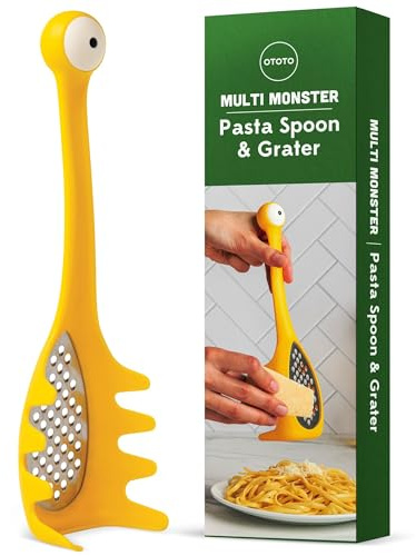 OTOTO Multi Monster 2-in-1 Cheese Grater & Spaghetti Spoon - Grater & Ladle for Serving - Yellow, Stainless Steel, One Size