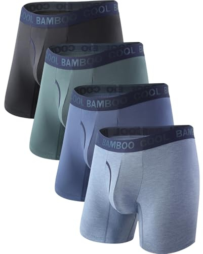 BAMBOO COOL Men's Soft Underwear,No Ride Up Boxer Briefs with Fly, Moisture Wicking & Breathable underwear for Men,Multipack