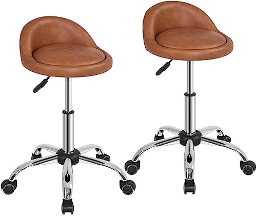 Yaheetech 2 kontorsstolar, barstol, snurrpall, rullpall för massagesalong, kök, kontor, roterbar 360°, höjdjusterbar, 55,5–70 cm brun