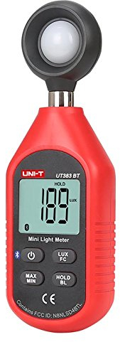UNI-T UT383BT Mini Light Meters with Certificates: CE, UKCA 200,000 LUX Digital Luxmeter Luminance Lux Fc Test Max Min Illuminometers Photometer(UT383BT with Bluetooth function)