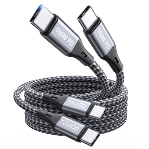 RAVIAD USB-C till USB-C-kabel [2-pack 1M+1M] 100W Typ-C-kabel PD-snabbladdningskabel Nylon USB Typ-C-laddningskabel för iPhone 15 Pro Max, Galaxy S24/S23/S22, MacBook, iPad Pro, Huawei, Pixel | Nylon flätad laddningskabel USB C till USBC för iPhone 17 16 15 Pro Max, Samsung Galaxy S26 S25, MacBook Air, iPad Pro