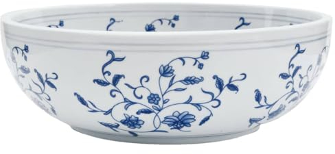 vidaXL Aufsatzwaschbecken, Rund Waschbecken mit Muster, Handgefertigt Waschtisch Waschschale für Badezimmer, Handwaschbecken Spülbecken, Weiß Blau Ø41x14 cm Keramik