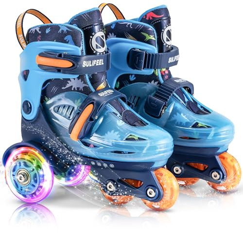 SULIFEEL Adjustable Roller Skates for Girls Boys Kids,Fun Illuminating Light Up Flash Wheels Three-Point Type Balance Suitable for Beginners Indoor Roller Skating