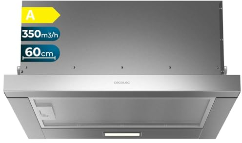 Cecotec Campana Extractora Telescópica 60 cm Bolero Flux TLM 603500 Inox A. Motor 70W, Potencia Succión 350m3/h, Control Mecánico, 2 Niveles de Potencia, Luz y Filtro de Carbono, Acabado Inox