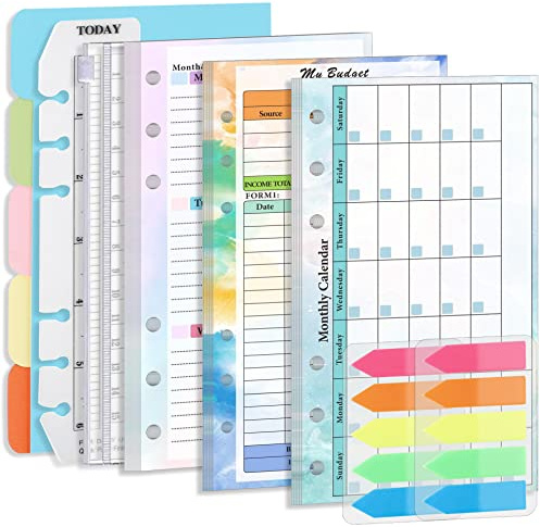 LXWHYP Monthly Weekly Planner Refills Budget Paper Kit for A6 Binder Cover, 6 Ring Planner Accessory for Budget Planner Binder Cover, Money Binder Organizer for Cash (Colorful)