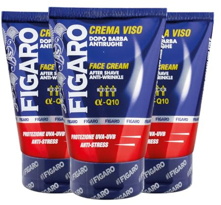 Figaro Crema Viso Dopo Barba Antirughe, con Protezione UVA-UVB, Azione Rivitalizzante, Anti-Stress e Nutriente - 3 x 100 ml