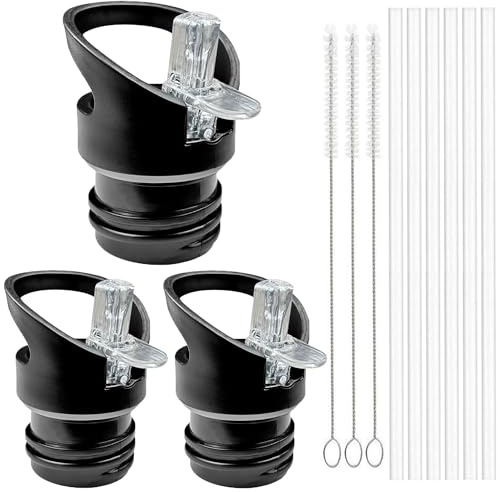 3 Piezas Tapa de Paja de Botella de Agua, Tapa de Paja Abatible, Tapa de paja de Repuesto Superior, Tapas Deportivas Accesorios para Botellas de Agua, Para Mayoría de Botellas de Agua (Negro)