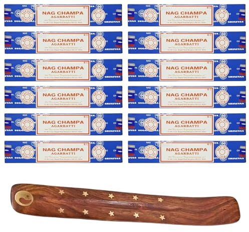 12x15g Incense Sticks with Incense Sticks Holder for Meditation, Aromatherapy, Spa, Yoga, Relaxation, Healing, Weddings, Spirituality and Positivity (NAG CHAMPA - 12PK)
