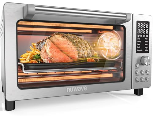 Nuwave Bravo Pro Friggitrice ad aria per forno, forno a convezione 12 in 1, super convezione più veloce e croccante, forno per pizza personalizzabile, 50°-450°F, ultimo intervento PFAS, 21QT, acciaio