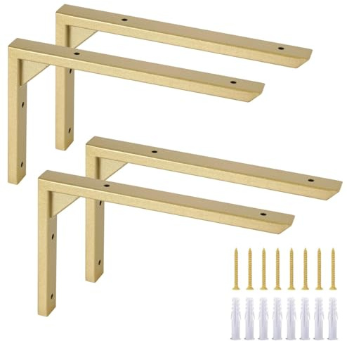 Ouvin Lot de 4 supports d'étagère robustes de 20,3 cm en fer doré pour étagères triangulaires robustes avec vis pour étagère de cuisine (doré)