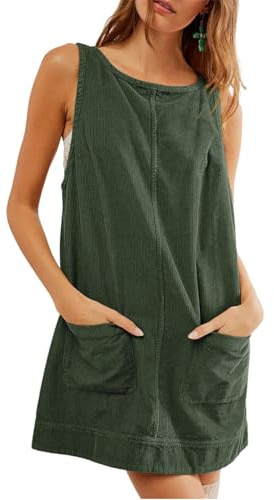 SotRong Mini abiti vintage in velluto a coste da donna UK primavera inverno autunno lunghezza al ginocchio abito generale una linea girocollo gonna casual elegante senza maniche abito babydoll con