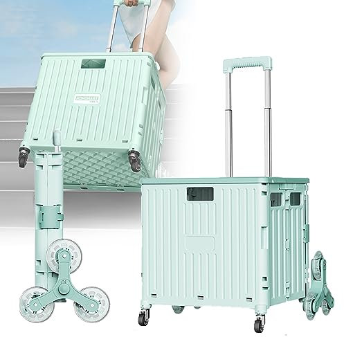 Contenitore pieghevole pieghevole da 65 litri | Carrello della spesa leggero con ruote per scale a 360° | Facile da pulire e capacità di carico di 50 kg | Ideale per traslochi, stoccaggio, viaggi in