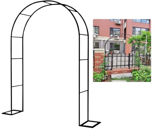 Pérgola de metal para jardín, pérgola ancha y redonda, para decoración de boda, patio, césped y camino, elegante diseño negro, 1,2 x 2,2 x 0,4 m