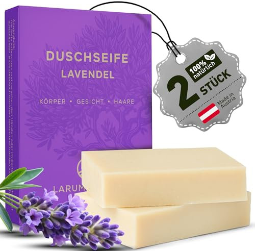 larum sports feste Duschseife Männer Lavendel – festes Duschgel – Seife für Haare, Körper, Gesicht – festes Shampoo – Herren Naturseife – 2x 85g