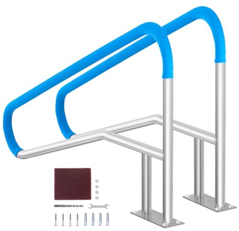 VEVOR Corrimano per Piscina, Confezione 2, Ringhiera per Piscina 1395 x 810 mm Acciaio Inossidabile con Piastra di Base per Piscine Interne Esterne, Ringhiera per Piscina per Terrazze, con Copertura