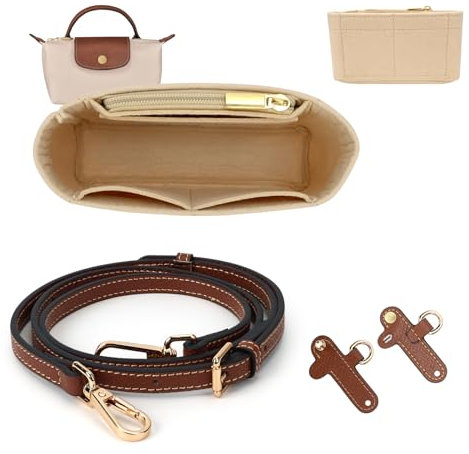 GADITIEK Schultergurt und Organizer für Longchamp Mini Tasche Damen, Leder Mini Bag Straps und Filz Mini Taschenorganizer, Schulterriemen und innentasche handtaschen für Long champ Tasche Mini