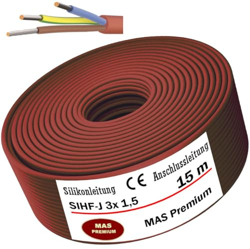 MAS Premium Cable de silicona de 5-250 m, cable de conexión, cable de silicona, cable de sauna, SIHF-J 3 x 0,75 1 1,5 2,5 4 6 alambre fino flexible para dispositivos con efectos de alta temperatura