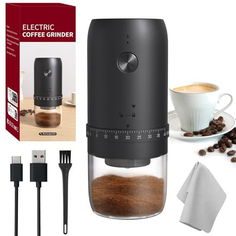 HOTUT Macinacaffè Elettrico, Macina Caffè Portatile a Batteria con Macina Conica in Ceramica, 40 Impostazioni Regolabili, USB Ricaricabile Macinacaffè Senza Fili per Viaggi Campeggio Ufficio Espresso