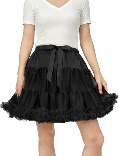 Kryozent Adult Ballet Tutu Skirt Elastic Waist Princess Tulle Pettiskirts Costume Petticoat Knee Length Black Puffy Skirts