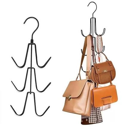 Bitcoraje Krawattenhalter 2 Stuck, Taschenbügel, Schalbügel, Handtaschenhalter Aufbewahrungshalter mit 6 Haken – Multifunktionaler Taschen-Organizer, für Taschen, Schal, Krawatte, Gürtel, Rucksäcke