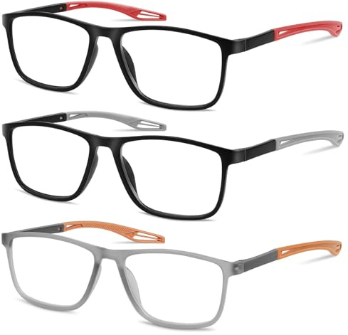 AOOSU Gafas de Lectura, 3PCS Bloqueo Luz Azul Ultraligeras Anteojos de Lectura Gafas, Gafas de Lectura Flexibles con Elegante Marco Rectangular, Resistentes a los Óptima - Hombre Mujer +1,50