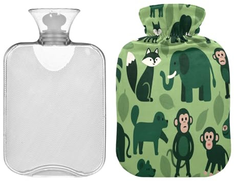 Animal Elephants Monkey Fox Water Bottle for hot Water with Soft Cover 2L Warmer Bag for Hand Feet Warmer Neck and Shoulder Pain Relief Bolsa Caliente para Dolores Menstrual