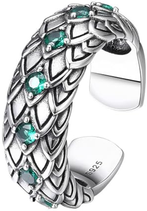S925 sterlingsilver med drakeskala, diamantring för män och kvinnor, öppen justerbar diamantring i vintagestil