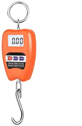 Balance numérique à suspendre - 200 kg - Balance de poisson robuste avec crochet en acier - Balance portable pour bagages, chasse, agriculture - Écran LCD kg lb N (orange)