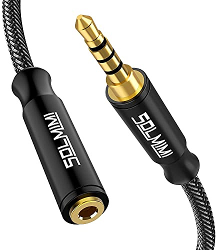 SOLMIMI Headphone Extension Cable 4 Pole 3.5mm TRRS Male to Female Lossless Stereo Audio Cable Extension (4 ft/ 1.2 m) Nylon Braid Aux Cord Extension for Headset or Audio Devices –Matte Black