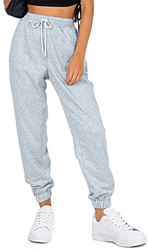 AUTOMET Women's Cinch Bottom Sweatpants Athletic Joggers Lounge Pants with Pockets Grey M