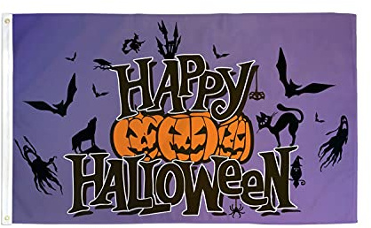 AZ FLAG Drapeau Happy Halloween violet 90x60 cm Polyester 100D 2 Œillets