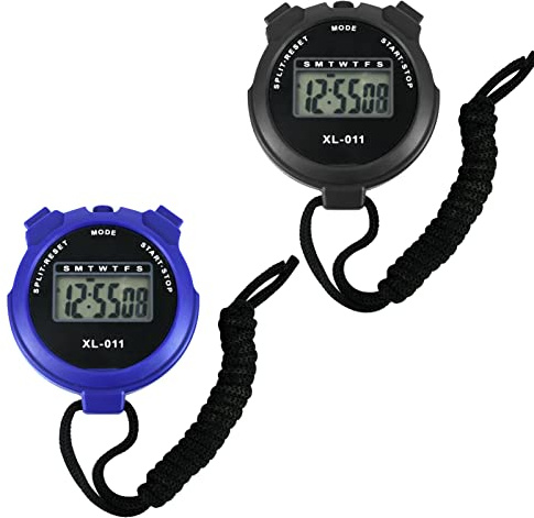Lot de 2 chronomètres de sport numériques avec grand affichage étanche à intervalles d'entraînement en plein air,Chronomètre séparé,Réveil,Montre d'arbitre pour la course à pied (bleu et noir)