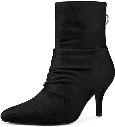 Allegra K Stivali da donna a punta con cerniera posteriore slouchy con tacco a spillo, Nero , 38 EU