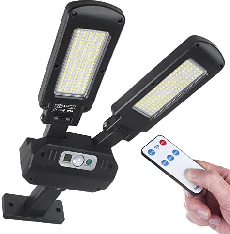 Maclean MCE447 Farola Solar con Sensor de Movimiento y Crepuscular IP54 5W 2x 450 Lumen 6500K Dos Fuentes de Luz Mando a Distancia Lámpara Solar Lámpara de Pared Exterior