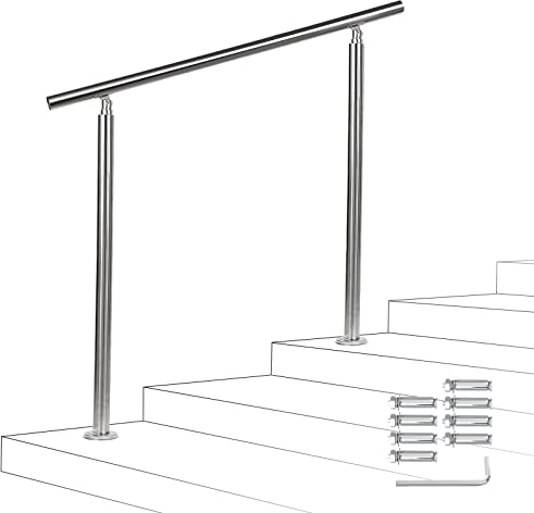 Joparri Corrimano per scale, 80 cm, senza barre trasversali, corrimano in acciaio inox regolabile, ringhiera per interni ed esterni