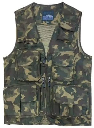 Spanye Mens Fishing Hunting Vest Outdoor Travel Utility Tactical Vest Work Jacket Multi Pocket, Style 02 Camo Khaki, Large