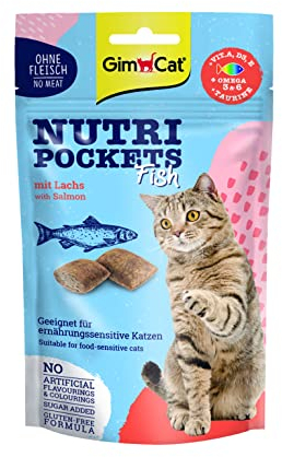 GimCat Nutri Pockets Fisch Lachs - Knuspriger Katzensnack mit funktionalen Inhaltsstoffen - 1 Beutel (1 x 60 g)