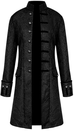 FJKVKDT Abrigo medieval para hombre, disfraz de Halloween, uniforme de la corte victoriana, atuendo renacentista, disfraz vintage, festival de cosplay, atuendo diario, Negro, XXL