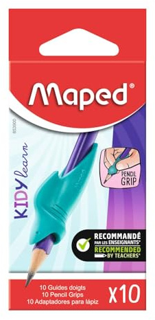 Maped - 10 guide per dita rimovibili per matita grigia - Guida alle dita a forma di squalo blu - Materiale morbido - Strumento di aiuto per l'apprendimento della scrittura per bambini