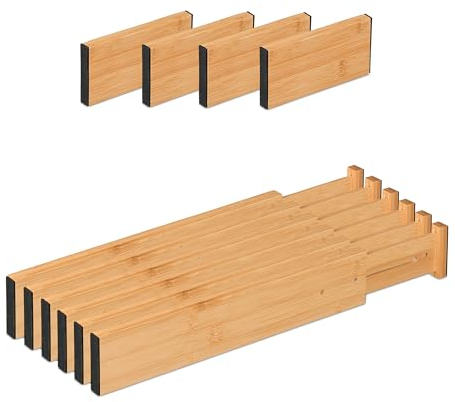 Relaxdays Schubladentrenner, 10 TLG. Set, verstellbare Länge von 34 bis 44 cm, Bambus, Schubladenteiler Küche, Natur