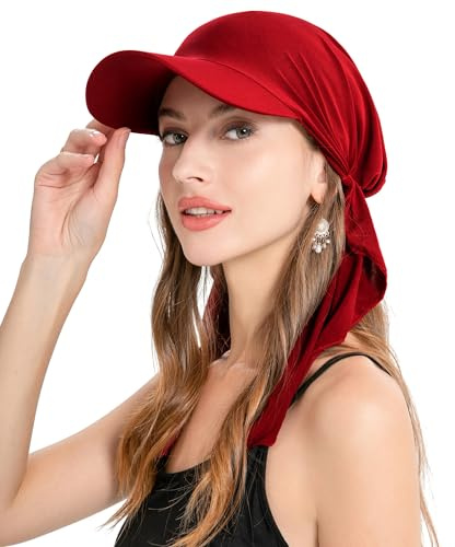 ZLYC Chemo Headwear for Women Brim Visor Head Scarf Pre Tied Headwraps Lightweight Skull Cap(Solid Burgundy),One Size