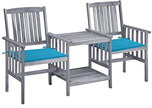 QZZCED Ensemble de meubles de balcon - Ensemble de meubles de jardin - Chaises de jardin avec table à thé et coussins en bois massif d'acacia - Pour jardins, terrasses, balcons