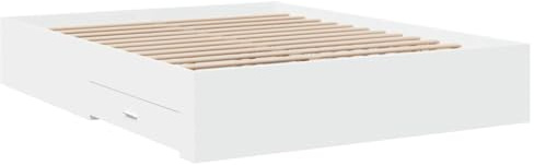 vidaXL Cadre de Lit à Tiroirs Blanc 160x200cm en Bois d'Ingénierie - Lit Double de Rangement pour Chambre à Coucher