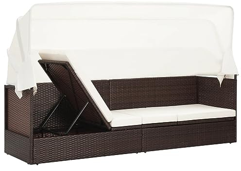 Festnight Gartensofa mit Liegefunktion Liegesofa Rattan Sonnenliege Gartenliege mit Dach Sofa Liege Balkon Lounge Sofa Outdoor mit Schlaffunktion Rattansofa Balkon Bank Verstellbar Balkonmöbel