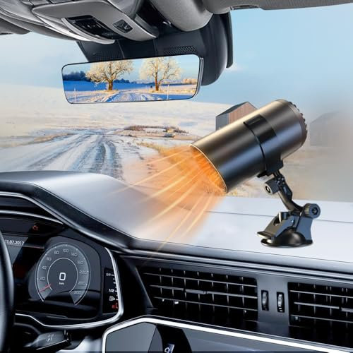 Riscaldatore per Auto, WDKXCN 12V 150 W Sbrinatore per Riscaldamento Auto, 2 in 1 Ventola di Riscaldamento per Auto, Riscaldamento Rapido per Auto con Supporto Rotante a 360° e Cavo di (Nero)