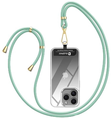 OLEPHY Crossbody Phone Lanyard Strap with 2 Pack Patchs, Adjustable Universal Nylon Neck Strap Compatible with Most Smartphones, Matcha Green