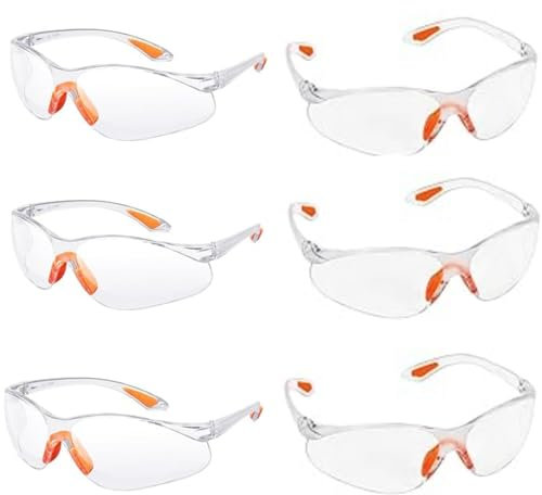 BOBOZHONG Lunettes de Sécurité Transparentes,6 pièces Lunettes de Protection,Lunette Transparente PPE Lunette Chantier Lunette de Protection Travail pour Jardin Laboratoire Cyclisme
