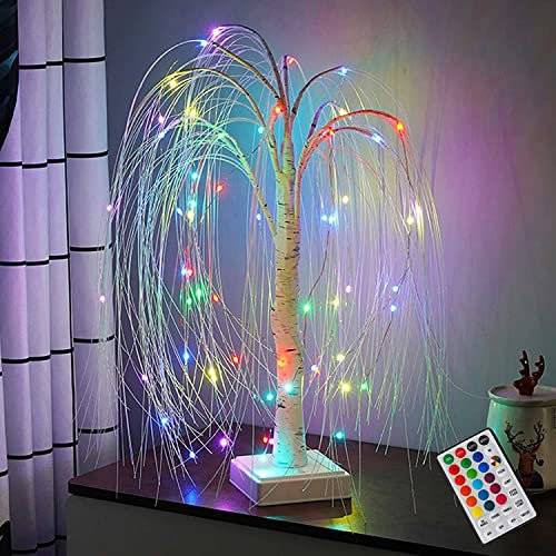 19.69in LED Willow Tree Light With Remote, RGB 16 Color Glowing Branch Table Lamp, Lighting Mode & Timer, Christmas Night Light Decoration for Bedroom Party Xmas Decor